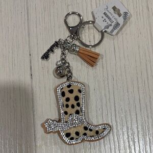 Leopard Print Cowboy Boot Keychain with Tassel - Tan Nashville